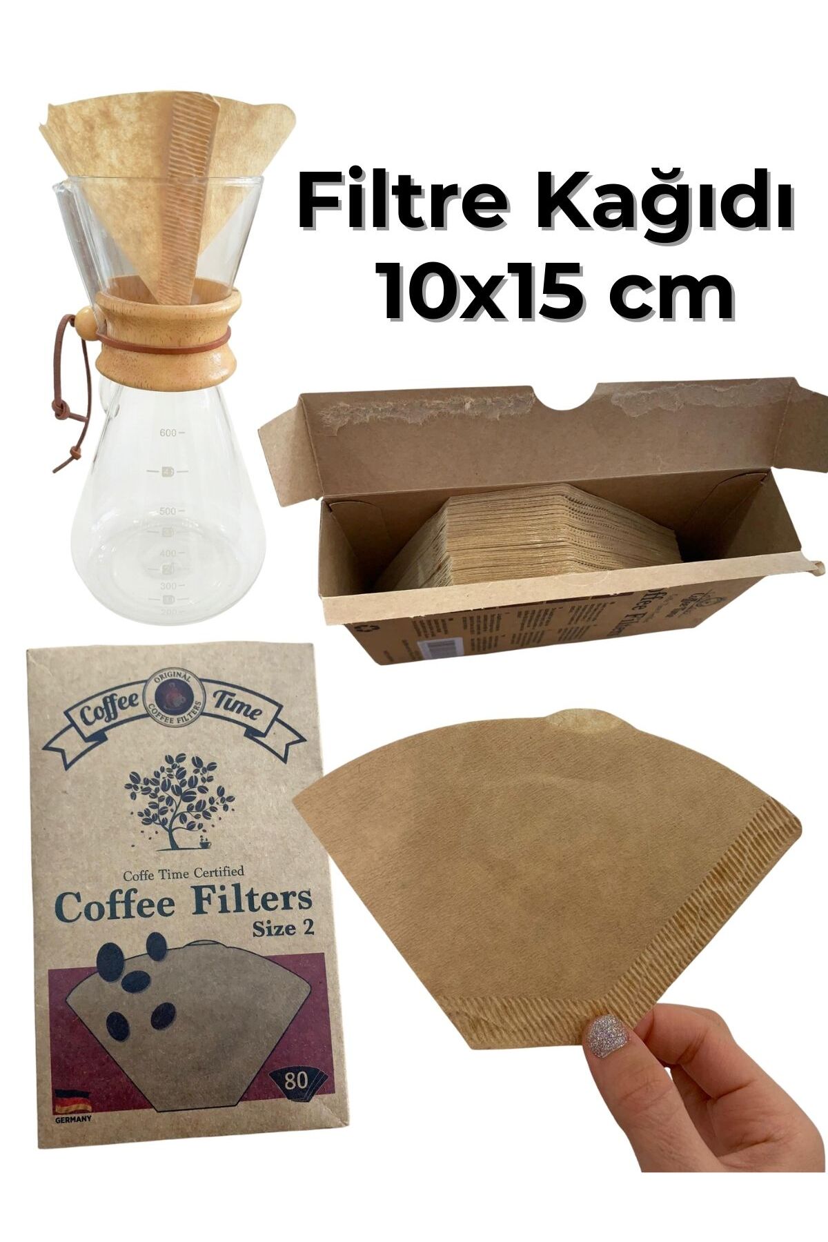 AiroBazar Filtre Kahve Kağıdı 80 Adet, Yırtılmaya Dayanıklı, Dayanıklı, Kokusuz Kahve Demleme Filtresi 10x15cm - Görsel 2