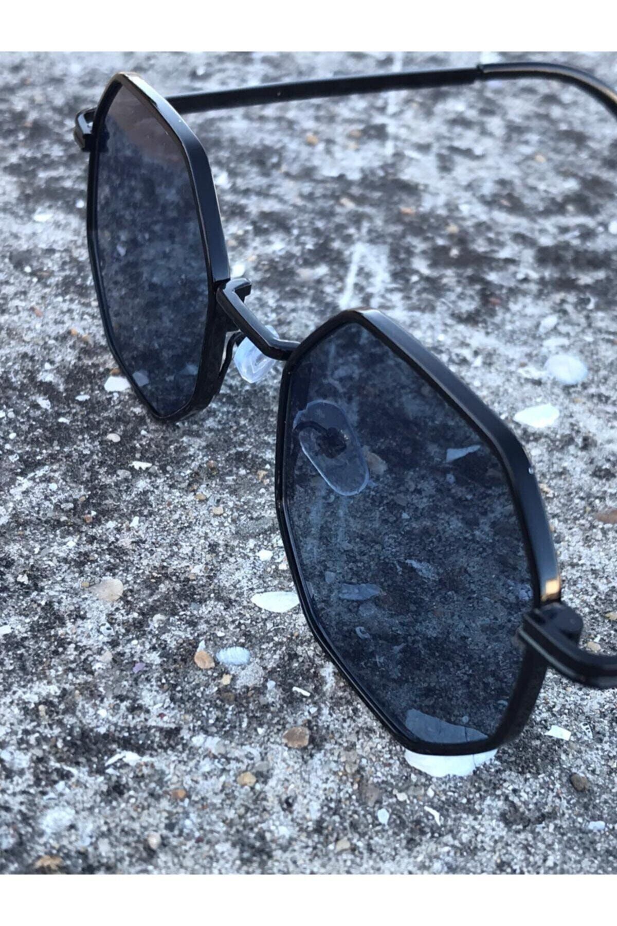 Cestello Sekizgen Retro Tarz Siyah Çerçeve Güneş Gözlüğü - Görsel 2