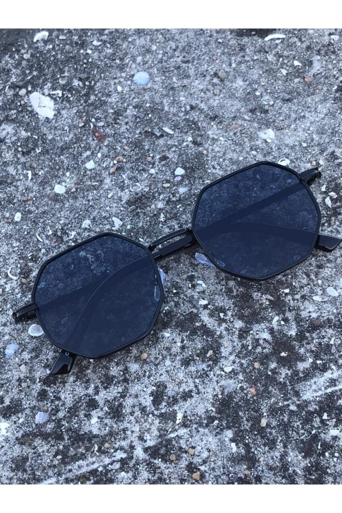 Cestello Sekizgen Retro Tarz Siyah Çerçeve Güneş Gözlüğü - Görsel 3