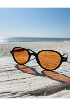 RAWEN EYEWEAR Unisex Siyah Çerçeve Turuncu Cam Vintage 48 Ekartman Güneş gözlüğü