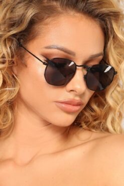 Coco Up Siyah Metal Çerçeveli Küçük Beşgen Güneş Gözlüğü