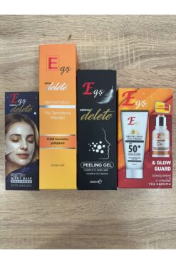 Egş DERMA delete SOYUCU KREM +YÜZ KÖPÜĞÜ + F120 GÜNEŞKREMİ + C VİTAMİN SERUM + KOLOJEN MASKE (5 Lİ )