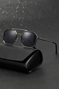Eyesofia Octagon Metal Unisex Gümüş Siyah Güneş Gözlüğü