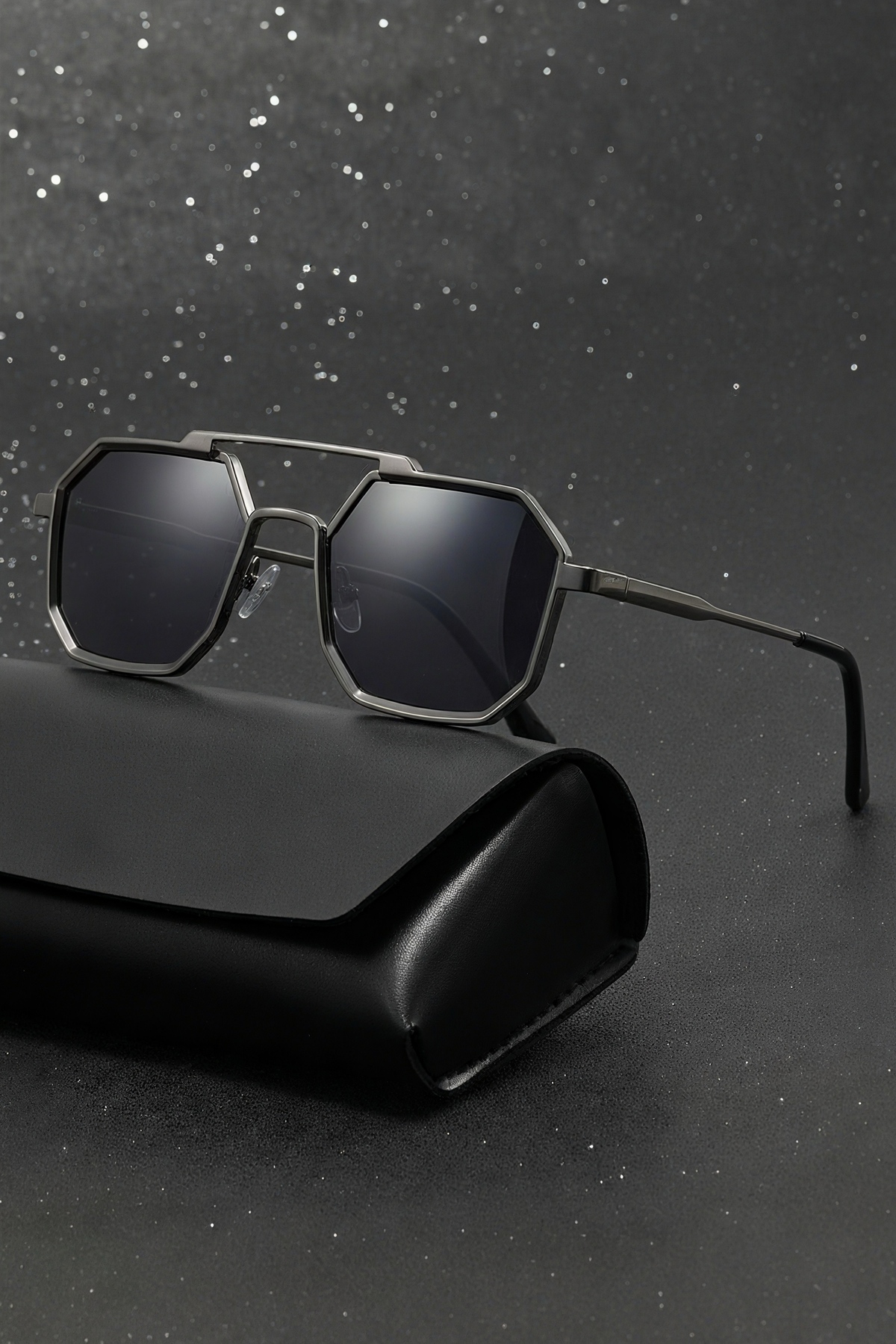 Eyesofia Octagon Metal Unisex Gümüş Siyah Güneş Gözlüğü