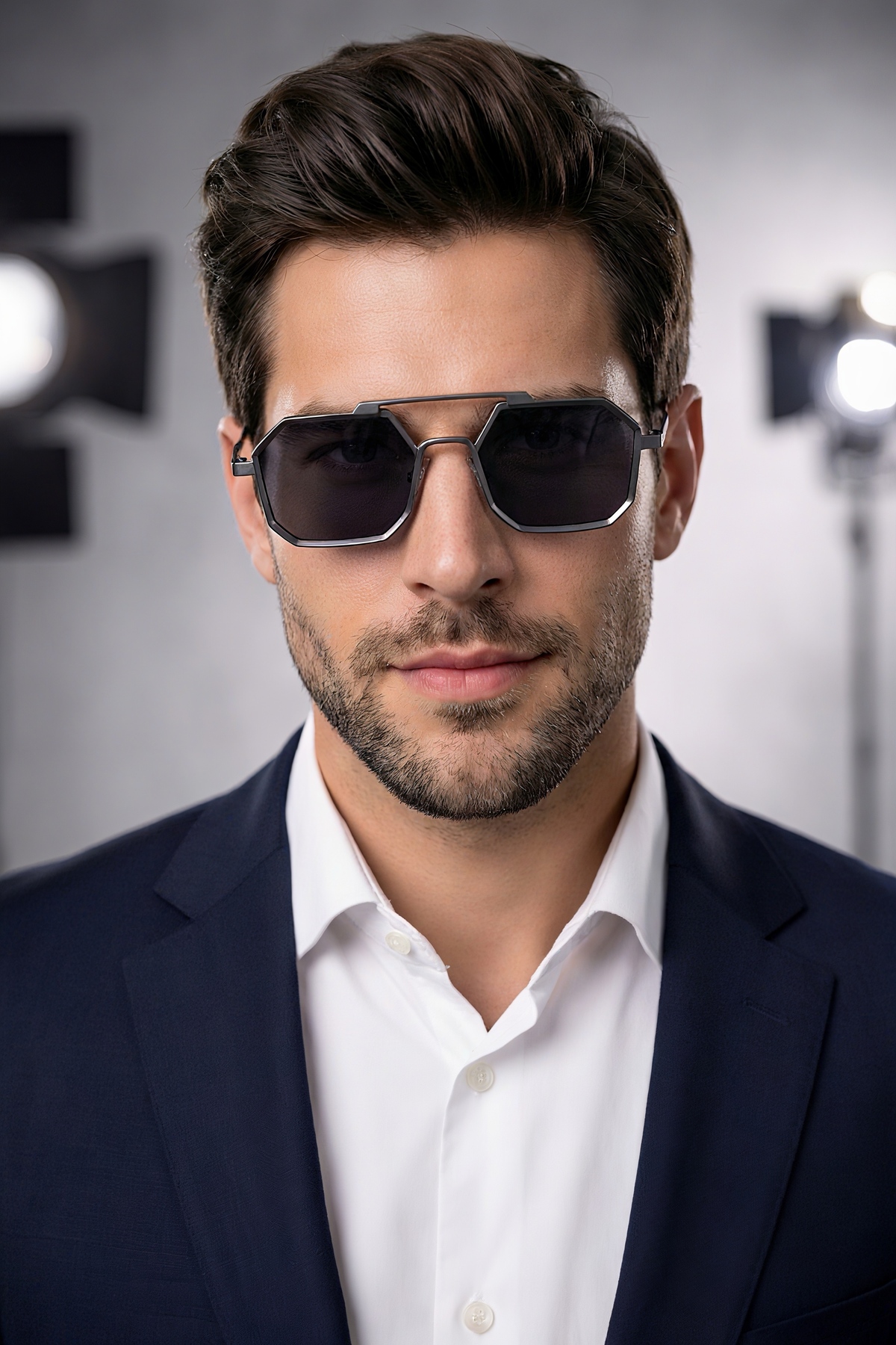 Eyesofia Octagon Metal Unisex Gümüş Siyah Güneş Gözlüğü - Görsel 2