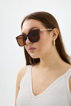 Chunky Frame Unisex Kahverengi 2025 Yılı Metal Yeni Sezon Güneş Gözlüğü