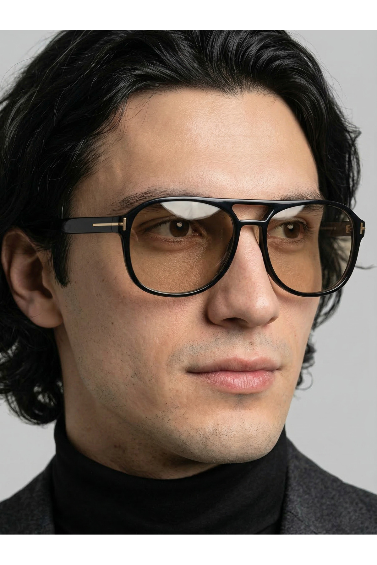 funeyes Harvey Siyah Unisex Çift Köprülü Aksesuarlı Güneş Gözlüğü Erkek Kadın Gözlük - Görsel 3