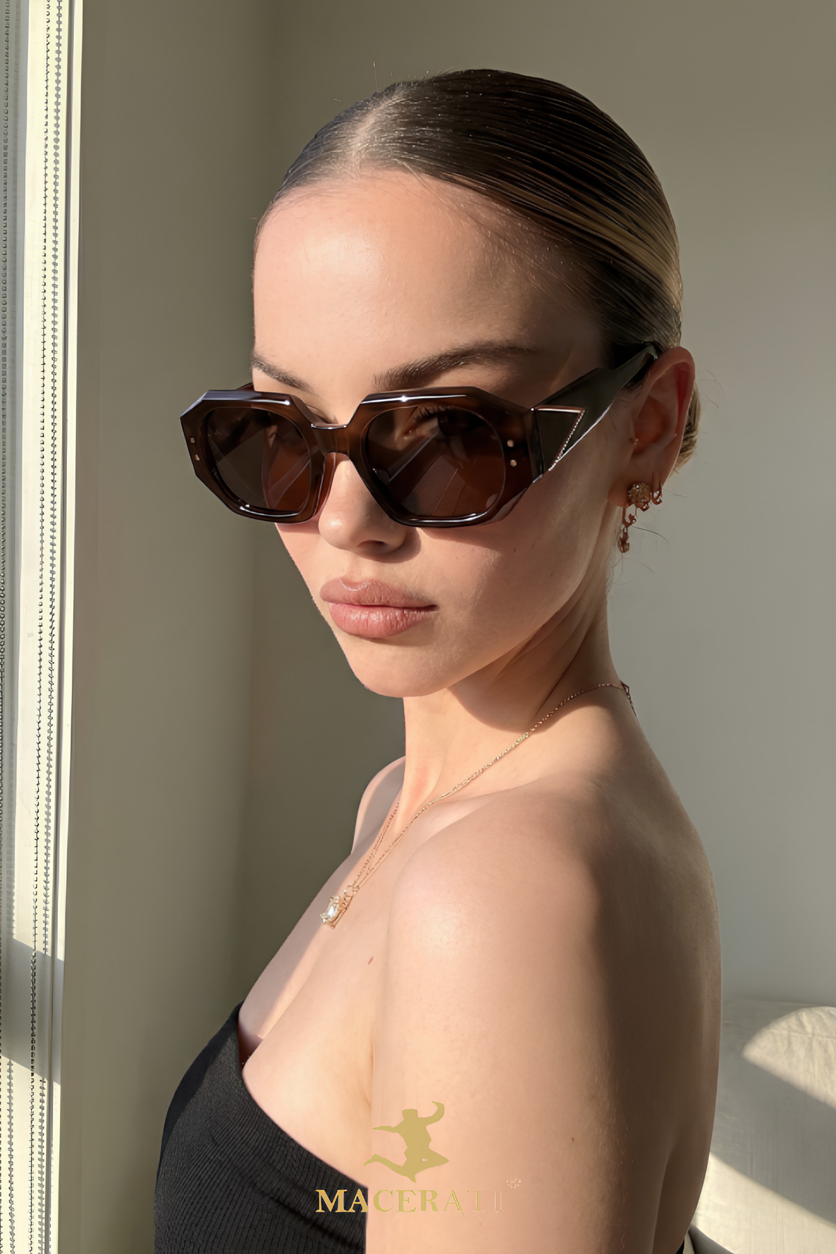 MACERATİ Piantazo Unisex Kahverengi Kare Çerçeve Vintage Uv400 Güneş Gözlüğü - Görsel 2