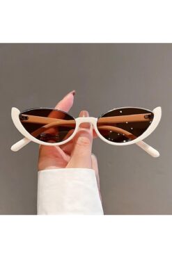 LOOKUP NEW Unisex Kadın Erkek Uv400 Korumalı Krem Bej Kahverengi Gold Cam Değişimi Kemik Cat Eye Güneş Gözlüğü
