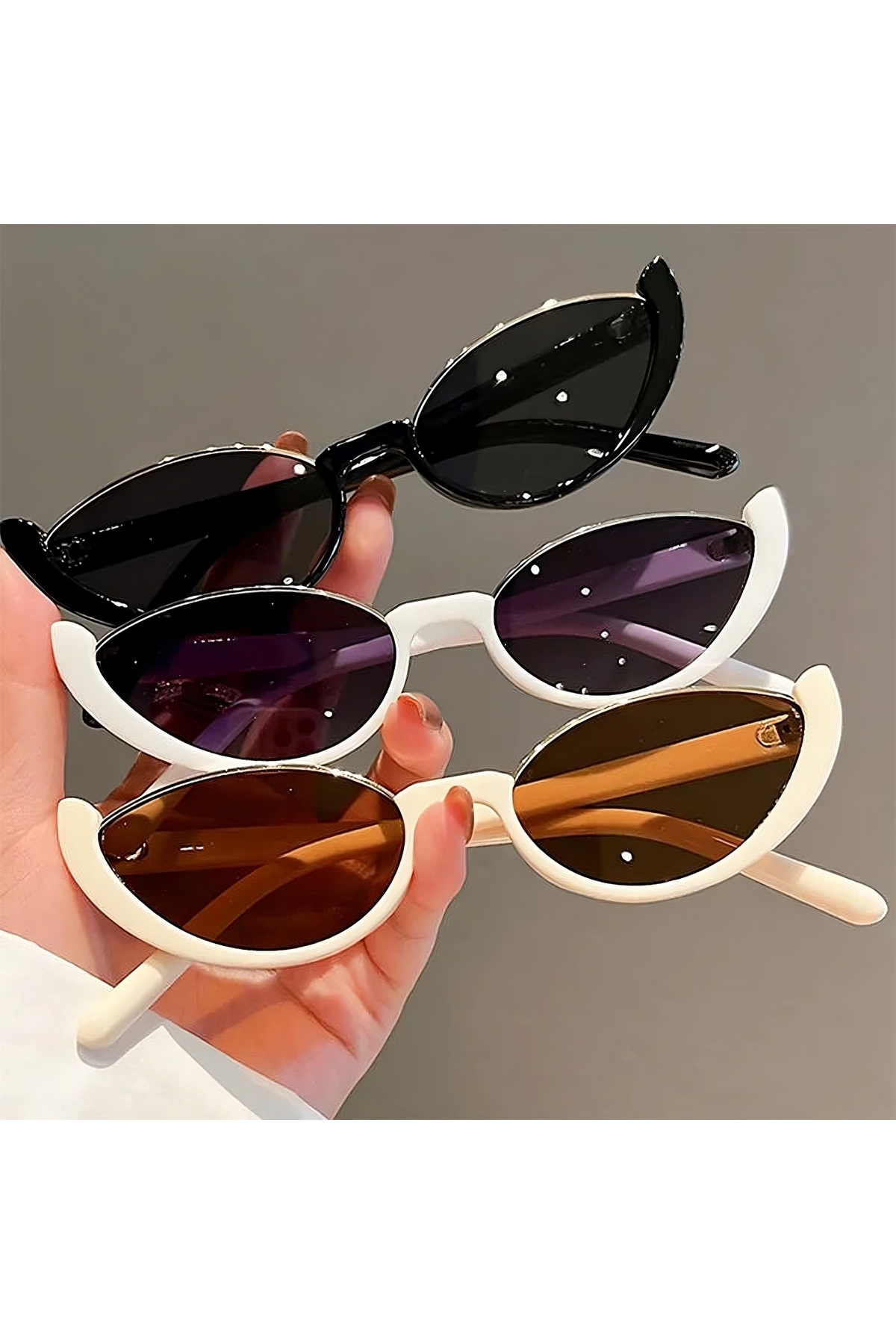 LOOKUP NEW Unisex Kadın Erkek Uv400 Korumalı Krem Bej Kahverengi Gold Cam Değişimi Kemik Cat Eye Güneş Gözlüğü - Görsel 2