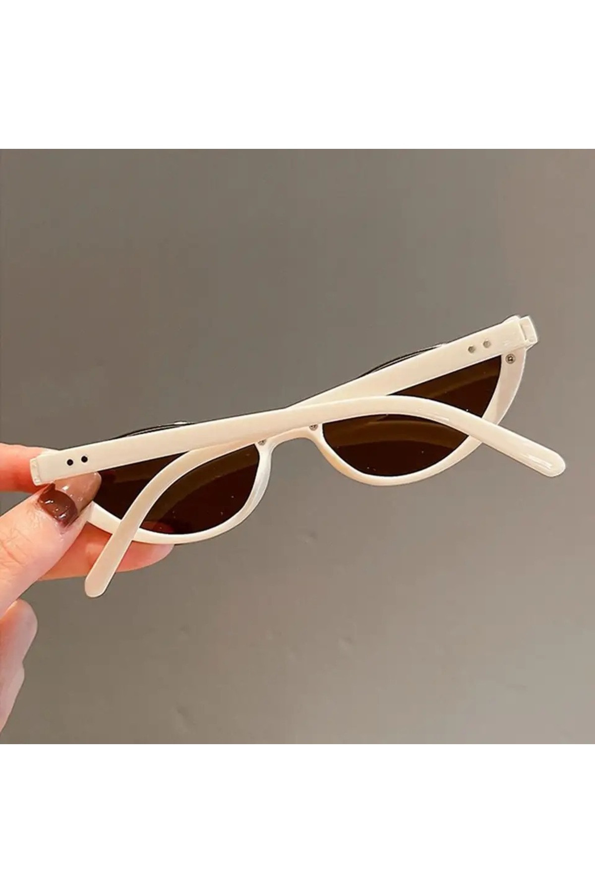 LOOKUP NEW Unisex Kadın Erkek Uv400 Korumalı Krem Bej Kahverengi Gold Cam Değişimi Kemik Cat Eye Güneş Gözlüğü - Görsel 3