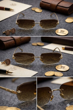 BluePepper CARTEL V3 | Modern Kesim Lüks Güneş Gözlüğü Dikdörtgen Çerçeve Aslan Detaylı Gözlük