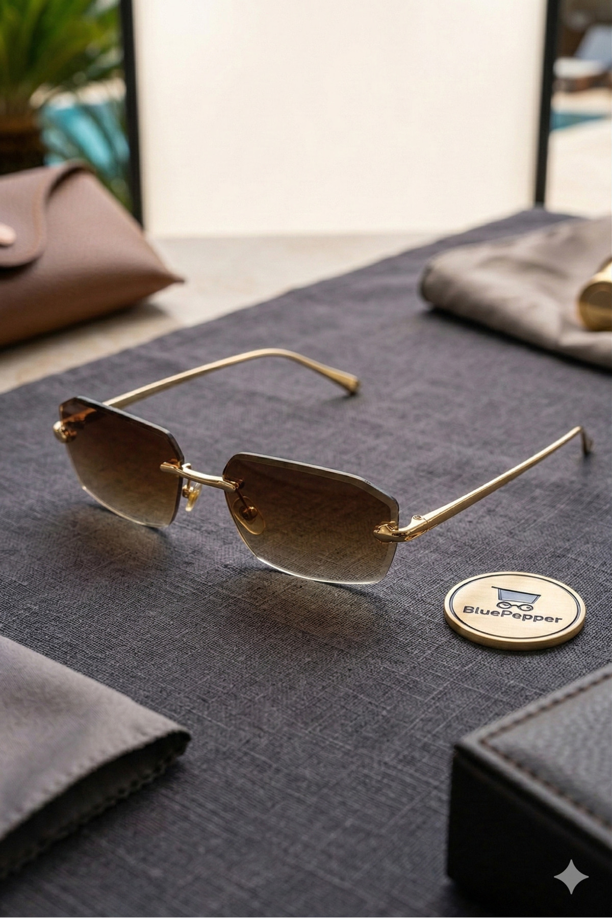 BluePepper CARTEL V3 | Modern Kesim Lüks Güneş Gözlüğü Dikdörtgen Çerçeve Aslan Detaylı Gözlük - Görsel 3