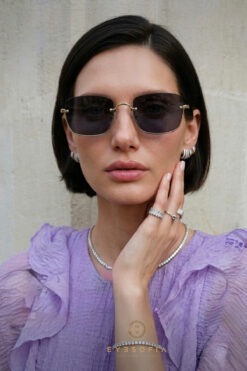 Eyesofia Jeweled Kadın Kare Siyah Gold Çerçeveli Ultra Hafif Uv400 Filtreli Siyah Güneş Gözlüğü