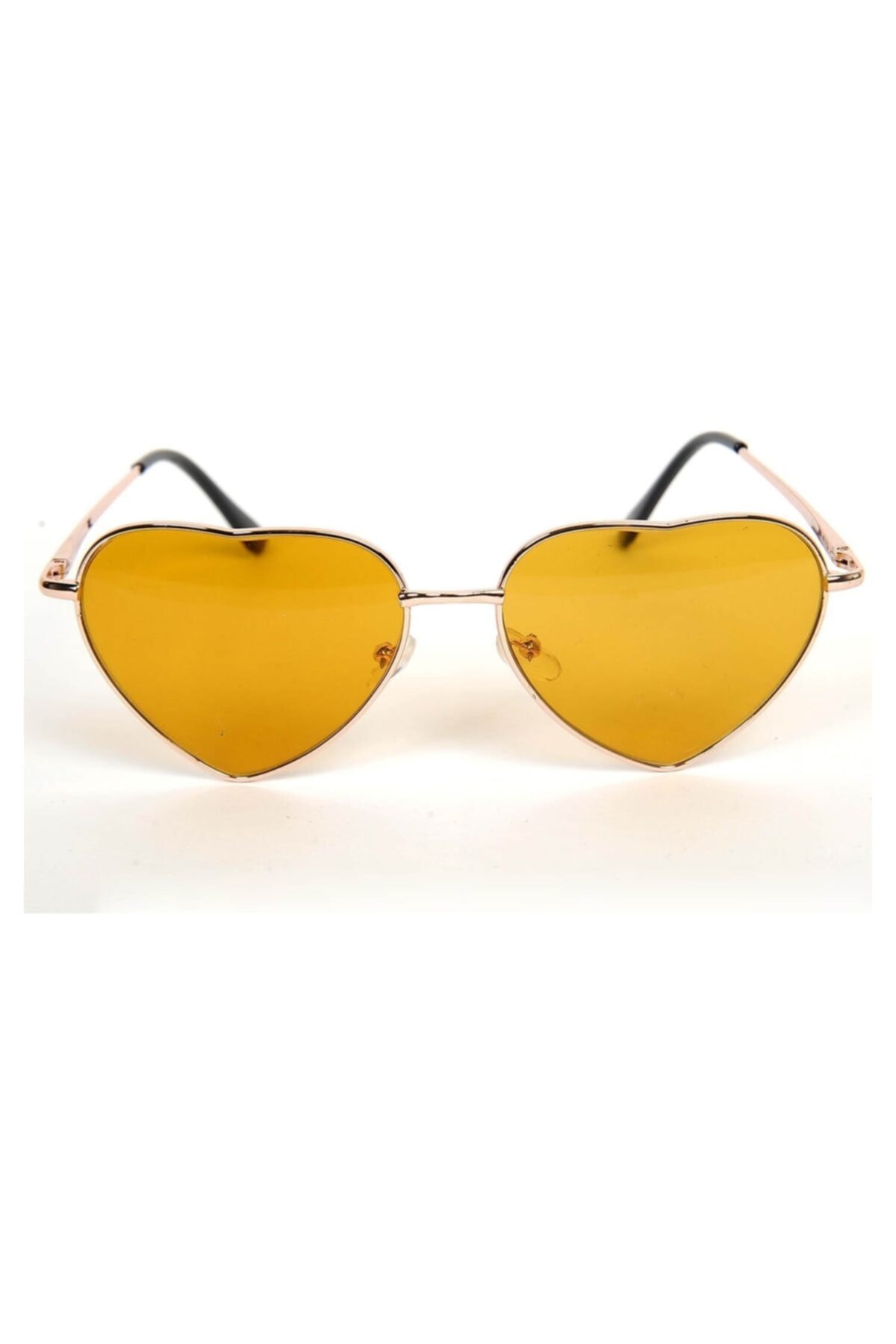 MOBGİFT Kalp Gold Çerçeveli Güneş Gözlüğü Hardal Rengi