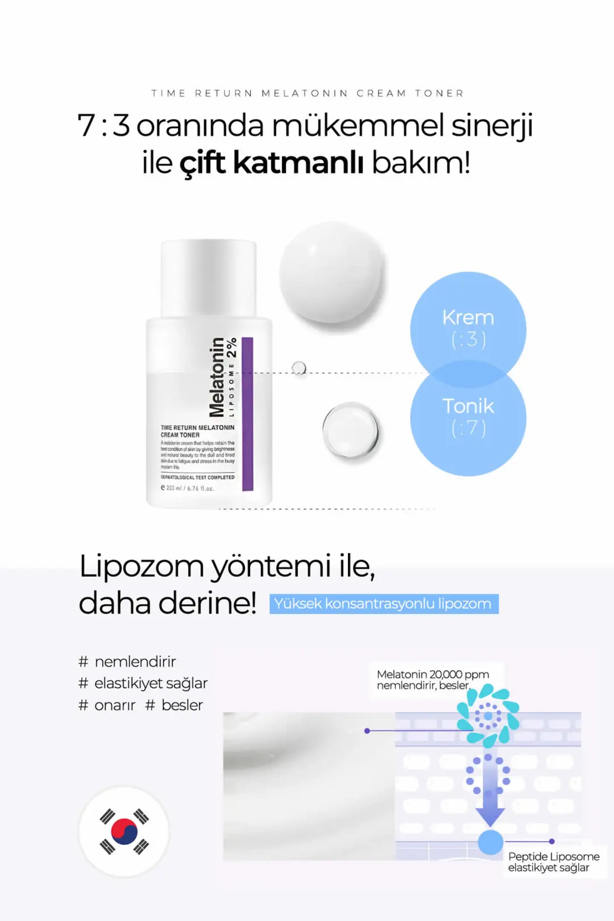 MAXCLINIC %2 Melatonin Içeren Çift Fazlı Yorgunluk Karşıtı Krem Tonik Melatonin Cream Toner 200 ml - Görsel 3