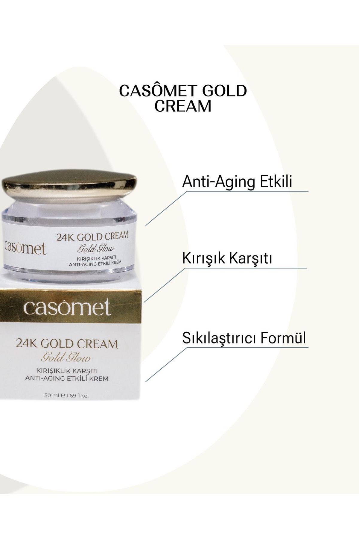 casomet 24K Altın Özlü Sıkılaştırıcı Yüz Kremi - Görsel 2