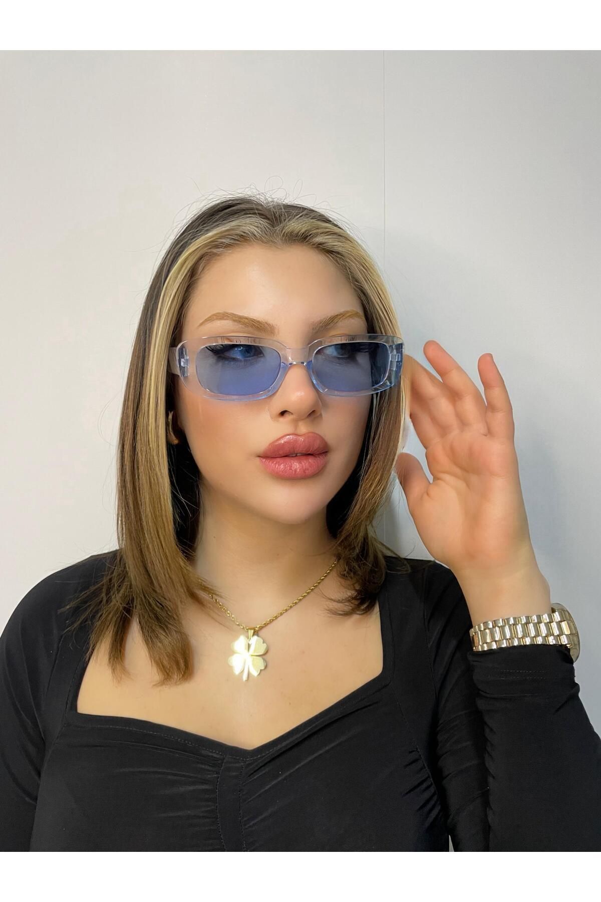 KAMPANİX Mavi Camlı Unisex Trend Model Yeni Sezon Vintage Güneş Gözlüğü - Görsel 3