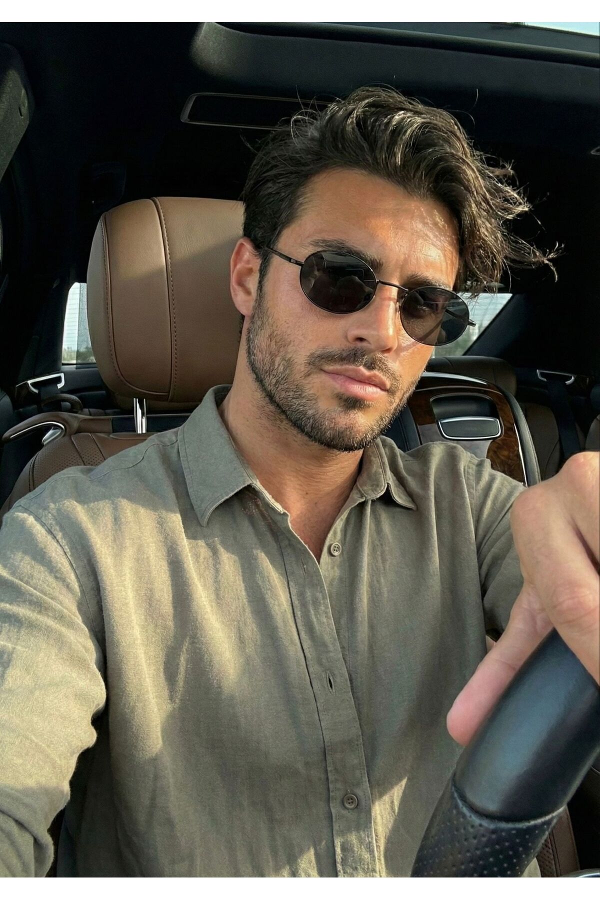 Goldmine Erkek Metal Çerçeveli Elips Güneş Gözlüğü UV400 Siyah Siyah