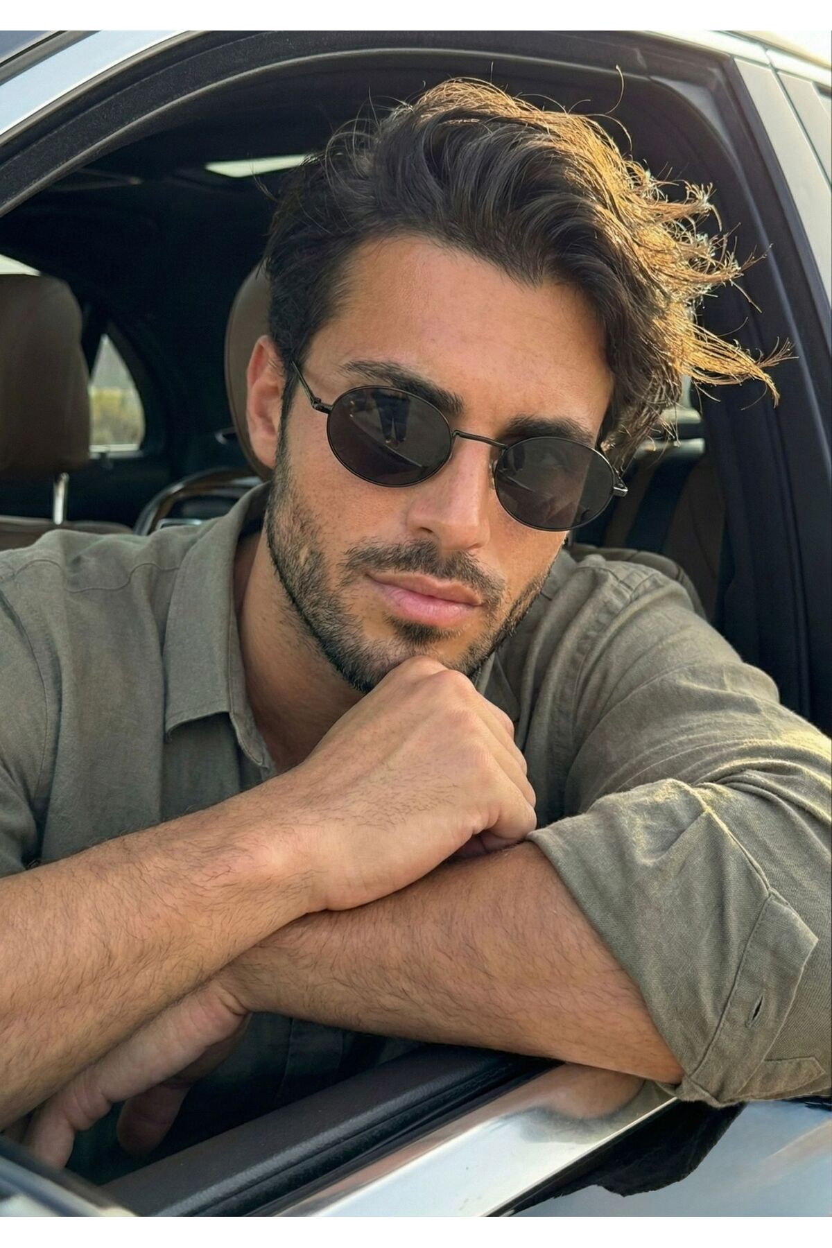 Goldmine Erkek Metal Çerçeveli Elips Güneş Gözlüğü UV400 Siyah Siyah - Görsel 2