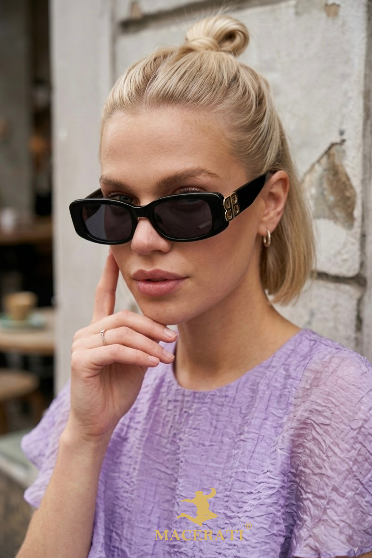 MACERATİ Berre Unisex Siyah Kare Güneş Gözlüğü - Görsel 2