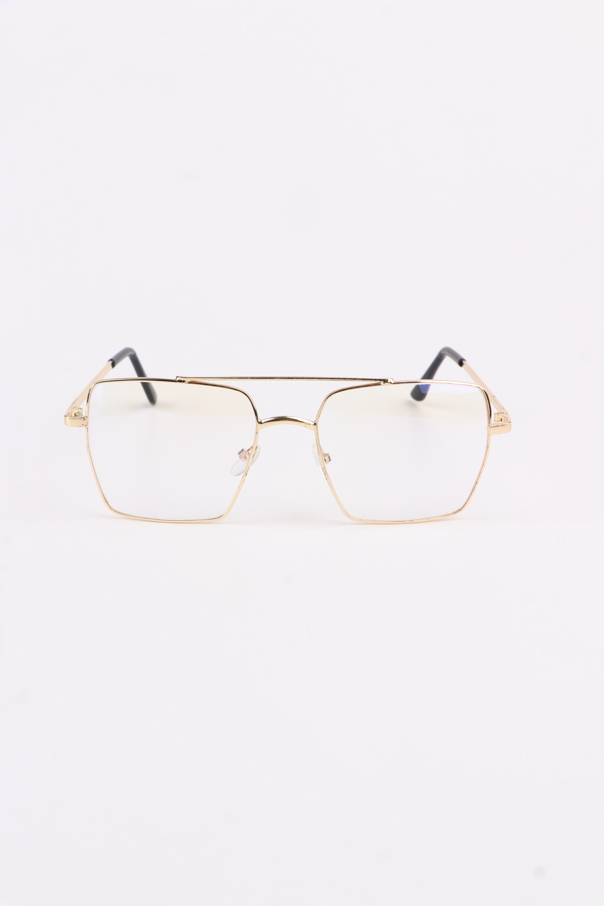 Chunky Frame Unısex Şeffaf Gold Çerçeveli Kare İmaj Gözlük - Görsel 2