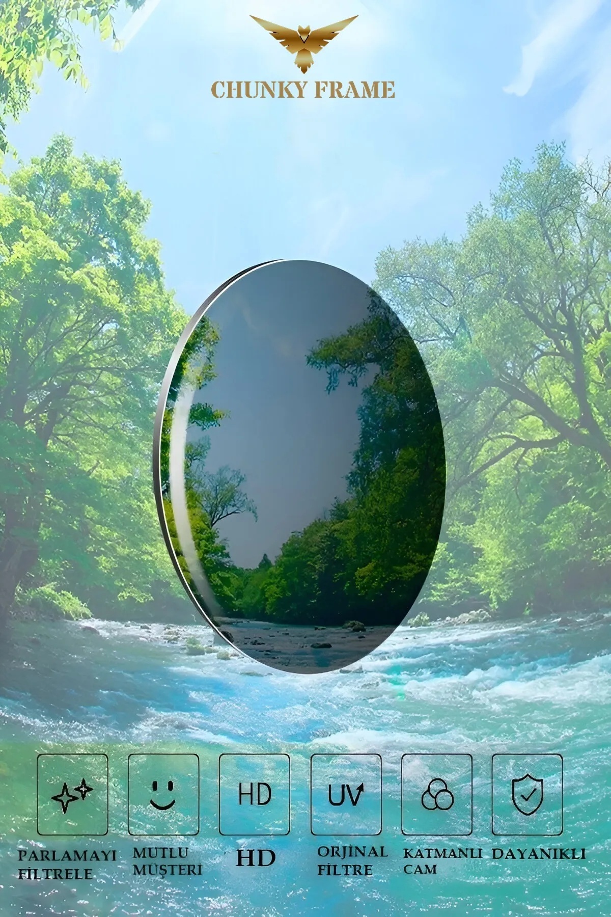 Chunky Frame Unısex Şeffaf Gold Çerçeveli Kare İmaj Gözlük - Görsel 3