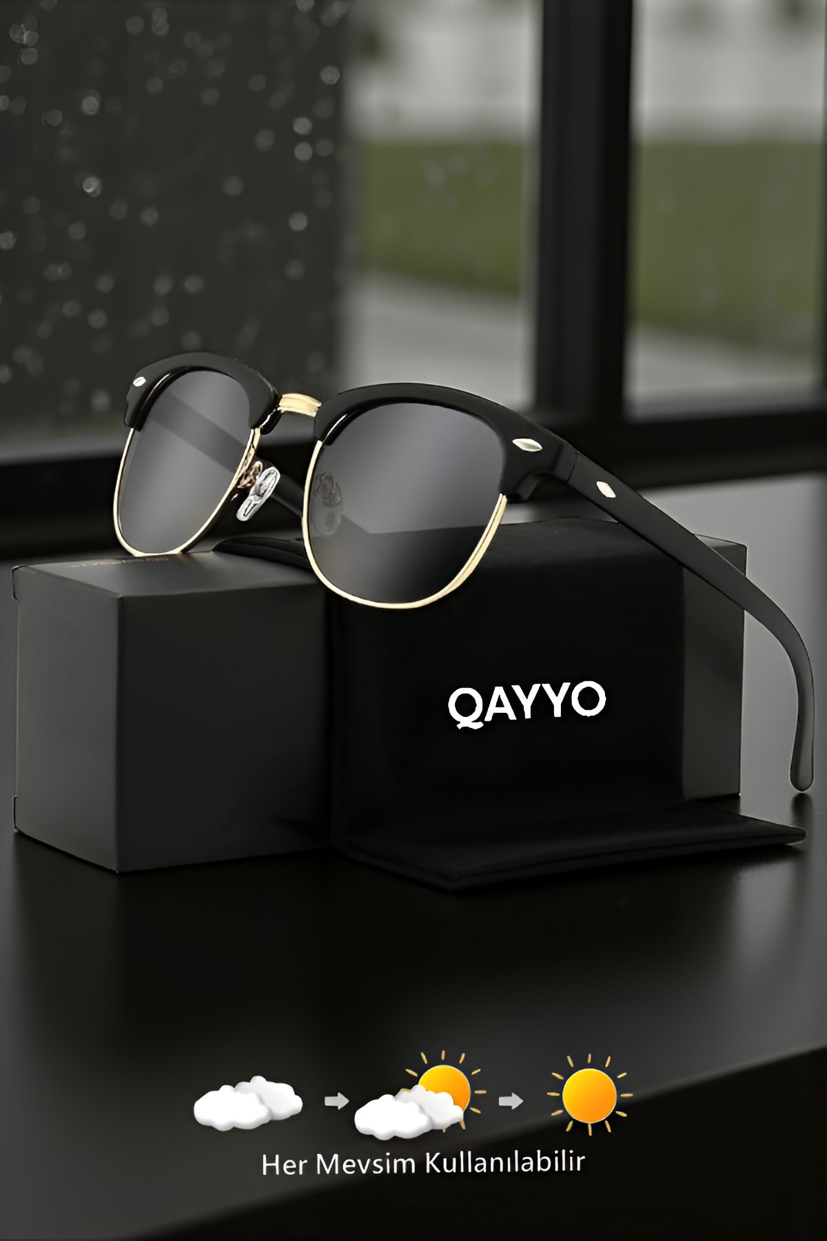 QAYYO Accessories Clubmaster Unisex Siyah Uv400 Cam Ce Belgeli Güneş Gözlüğü - Görsel 3