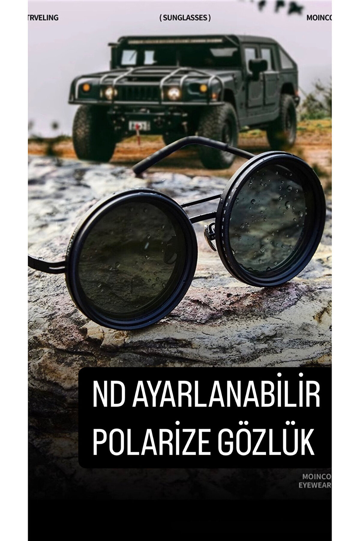 Bosile Ayarlanabilir ND 2-400X Filtreli Yuvarlak Güneş Gözlüğü - Kademeli Kararan Polarize Retro Gözlük - Görsel 3