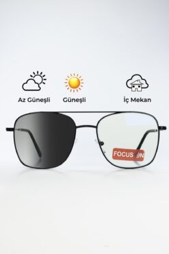 Focus On Eyewear Brugge Siyah Fotokromik Mavi Işık Filtreli Bilgisayar Ekran Gözlüğü Pilot