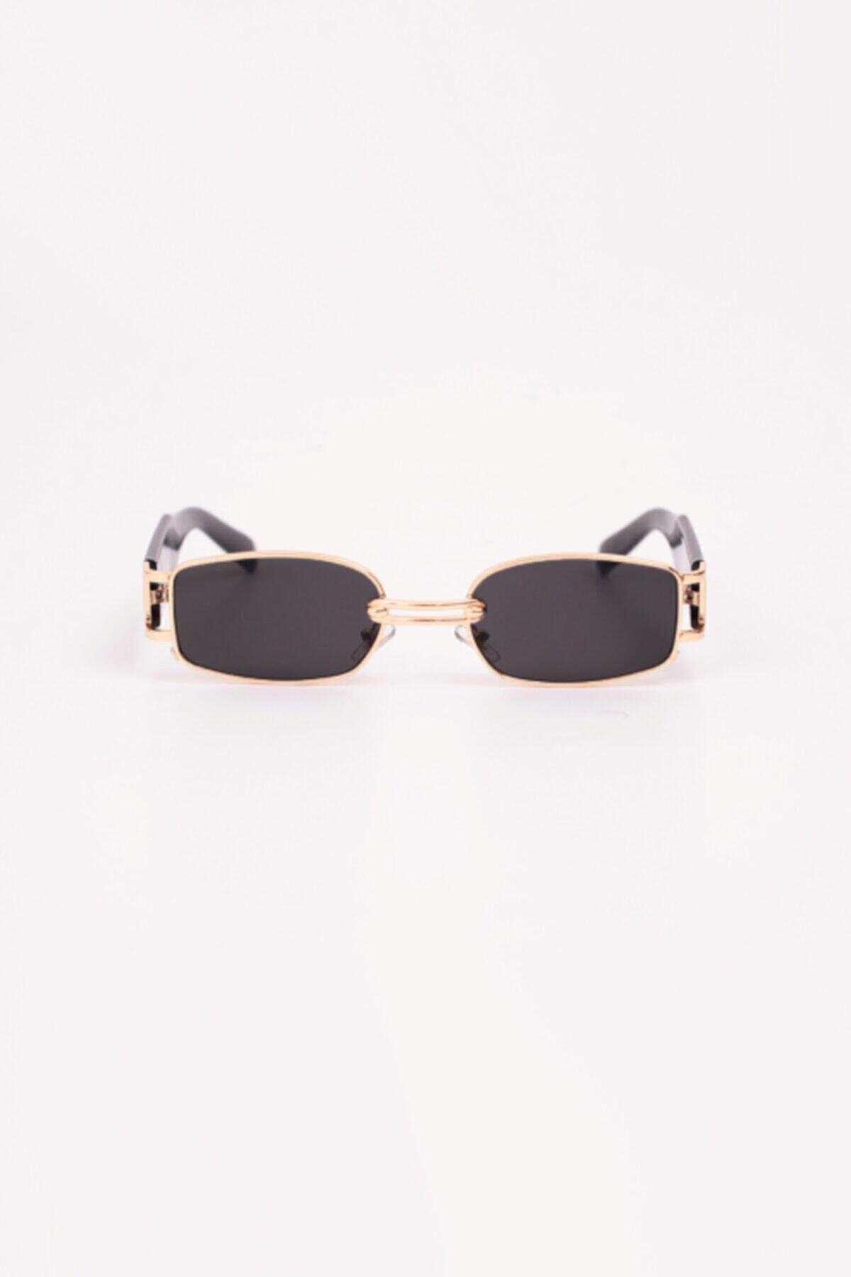 BLUE MOON GLASSES Retro Unısex Gold Çerçeveli Siyah Mat Cam Güneş Gözlüğü - Görsel 3