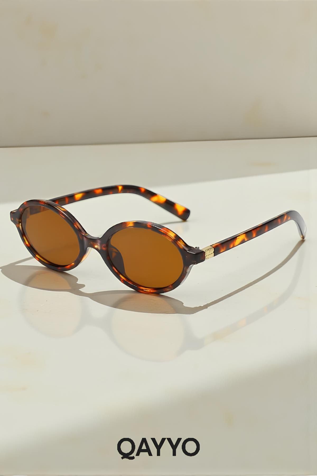 QAYYO Accessories Miuz Unisex Leopar Çerçeveli Oval Uv400 Güneş Gözlüğü