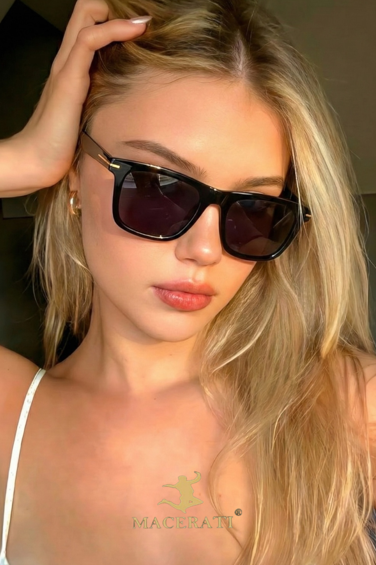 MACERATİ Arguvan Unisex Siyah Kare Çerçeve Uv400 Cam Güneş Gözlüğü