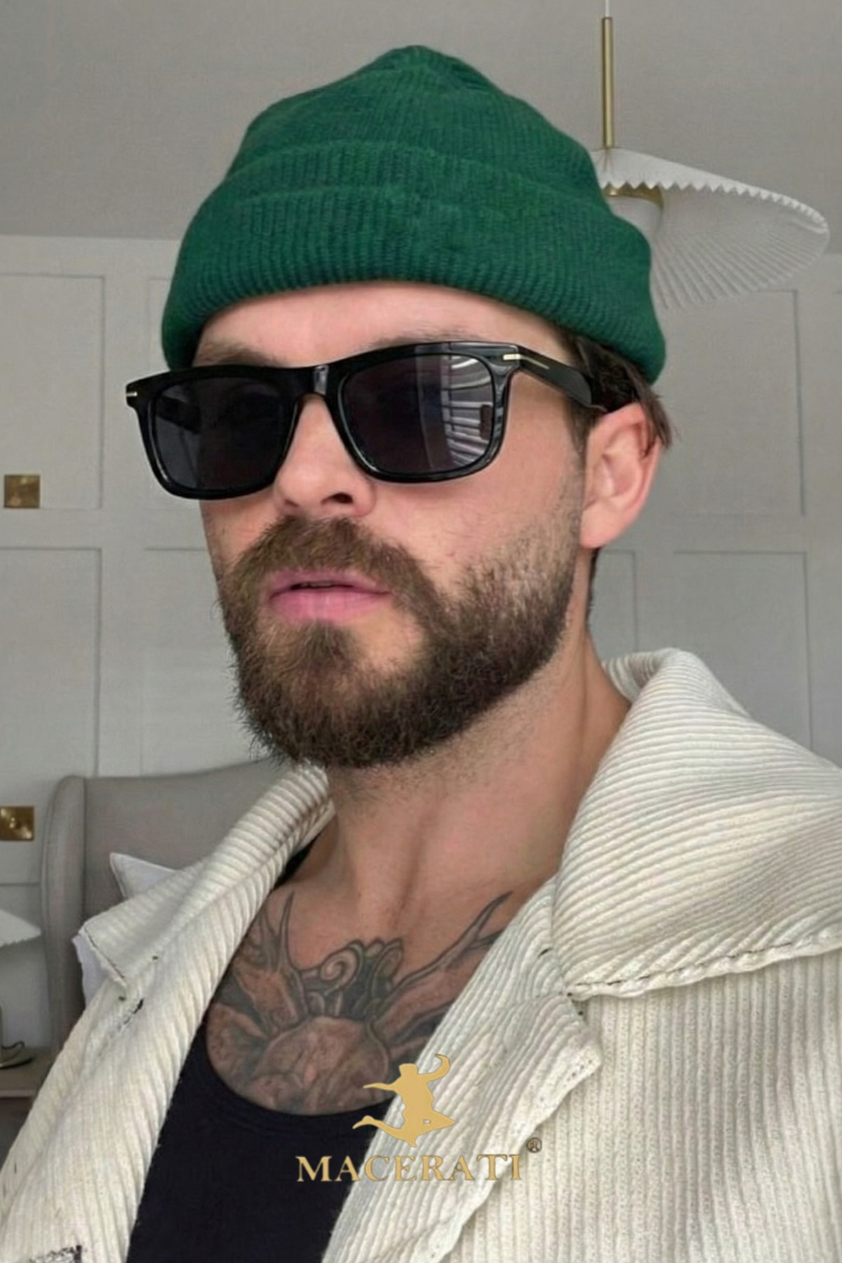 MACERATİ Arguvan Unisex Siyah Kare Çerçeve Uv400 Cam Güneş Gözlüğü - Görsel 3