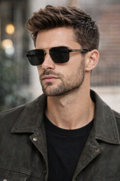 BLACK Erkek Siyah Cam Metal Çerçeve Güneş Gözlüğü + Kılıf ve Bez