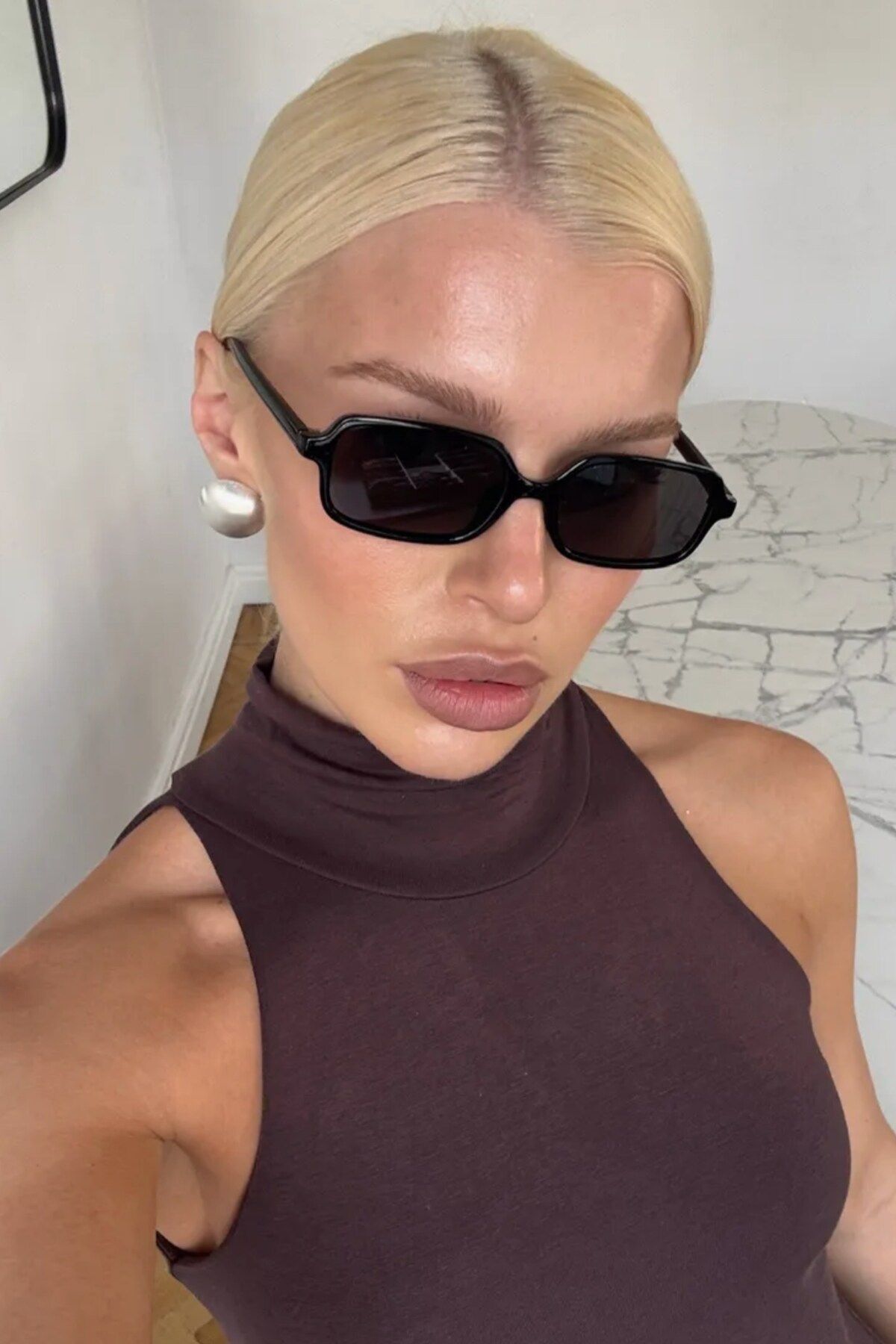 COOLANDBETTER Bloom Kare Güneş Gözlüğü Kahverengi yeşil Ince Çerçeve Uv400 Koruma