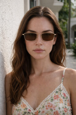 Houseofeyeris AURIX Dikdörtgen Kahverengi Metal Güneş Gözlüğü – İnce Çerçeve, Minimal Unisex Stil, UV400 Koruma