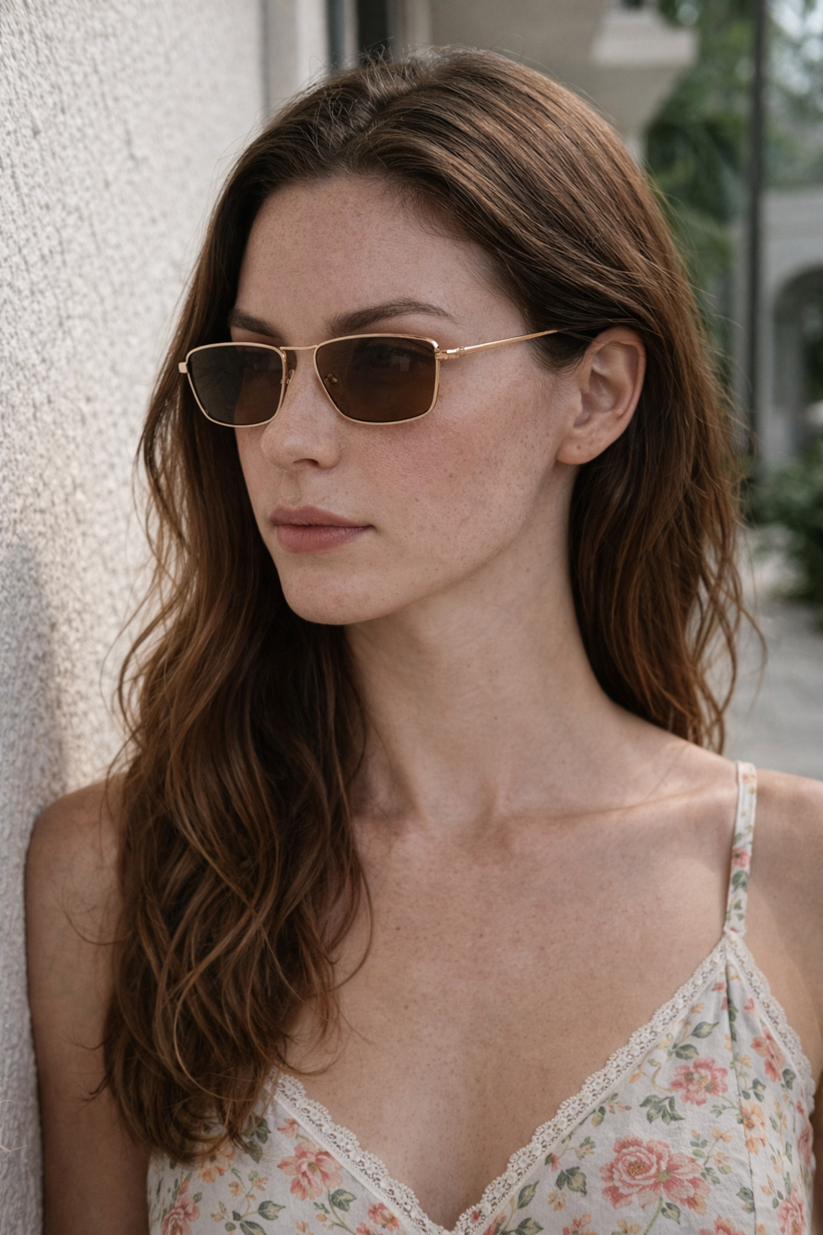 Houseofeyeris AURIX Dikdörtgen Kahverengi Metal Güneş Gözlüğü – İnce Çerçeve, Minimal Unisex Stil, UV400 Koruma - Görsel 2