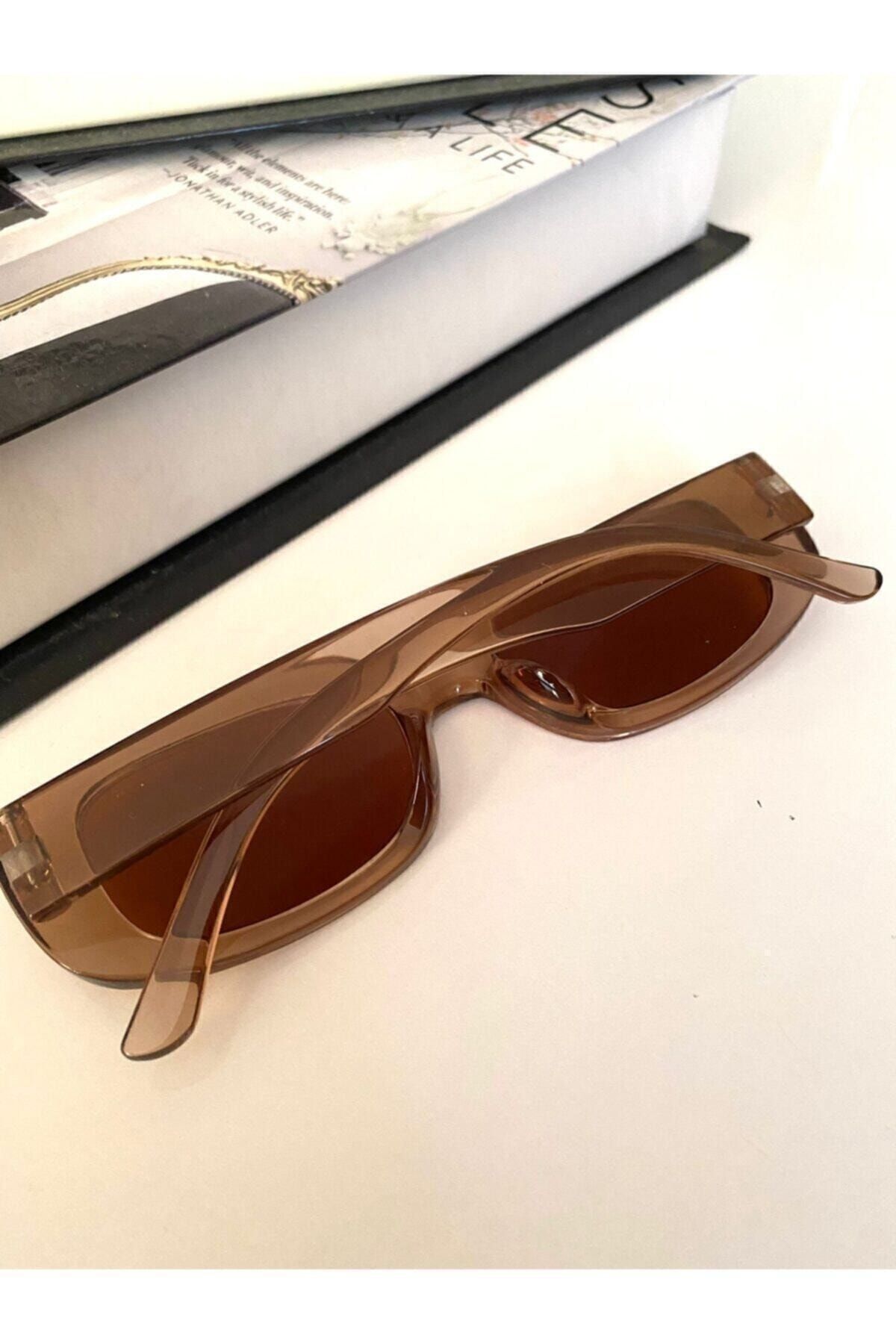 MACERATİ Chunky Frame Vintage Bal Rengi Unisex Güneş Gözlüğü - Görsel 3