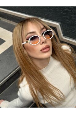 Kapin Tokyo Oval Beyaz Güneş Gözlüğü - Hardal Siyah Cam