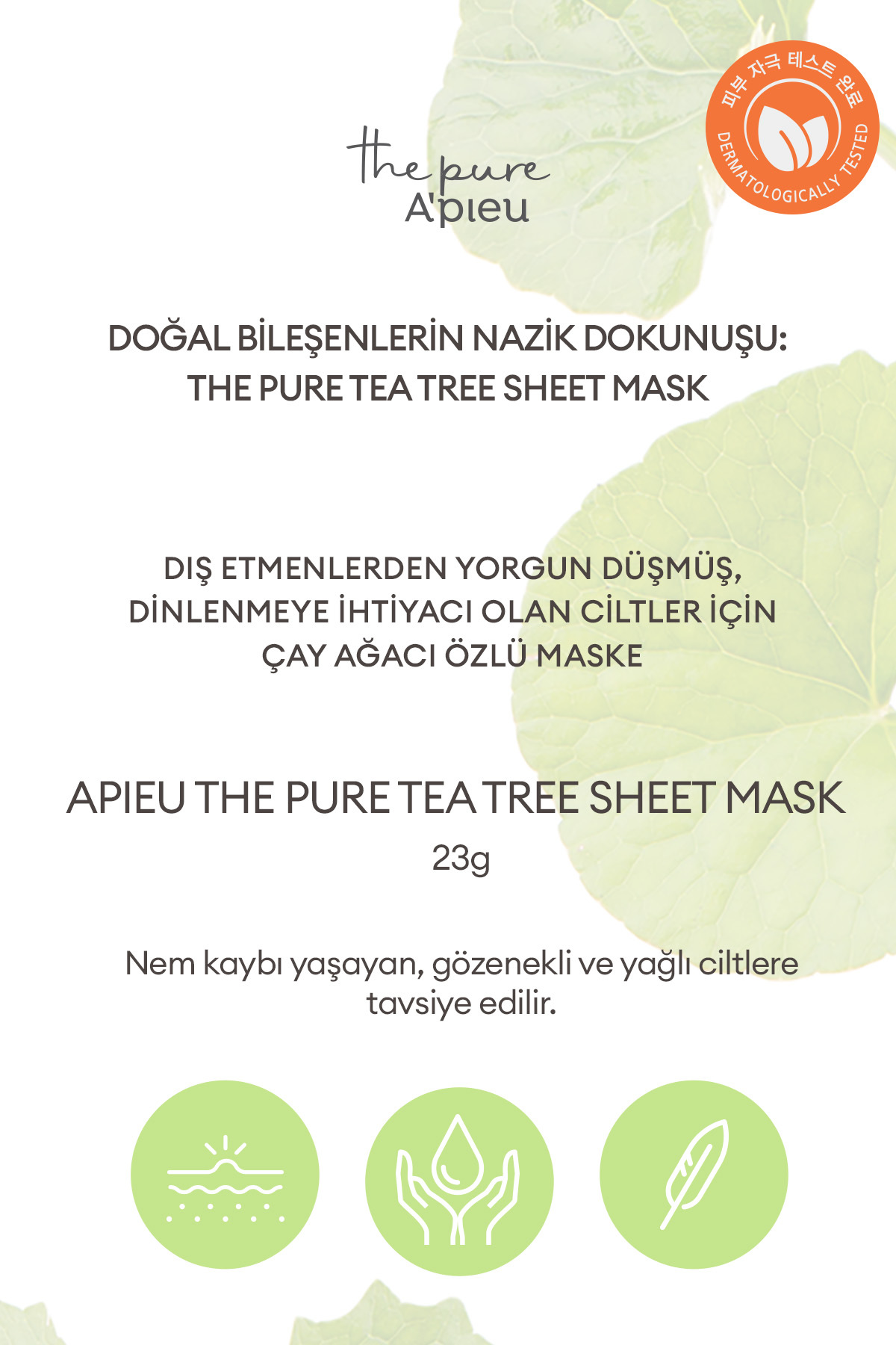 Missha Yağlanma ve Akneye Eğilimli Ciltlere Nem Veren Yaprak Maske A'PIEU The Pure Tea Tree Sheet Mask - Görsel 2