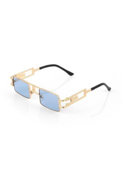 Angel Eyes Tarz Gözlüğü Gold Dikdörtgen Detaylı Çerçeve Mavi Cam