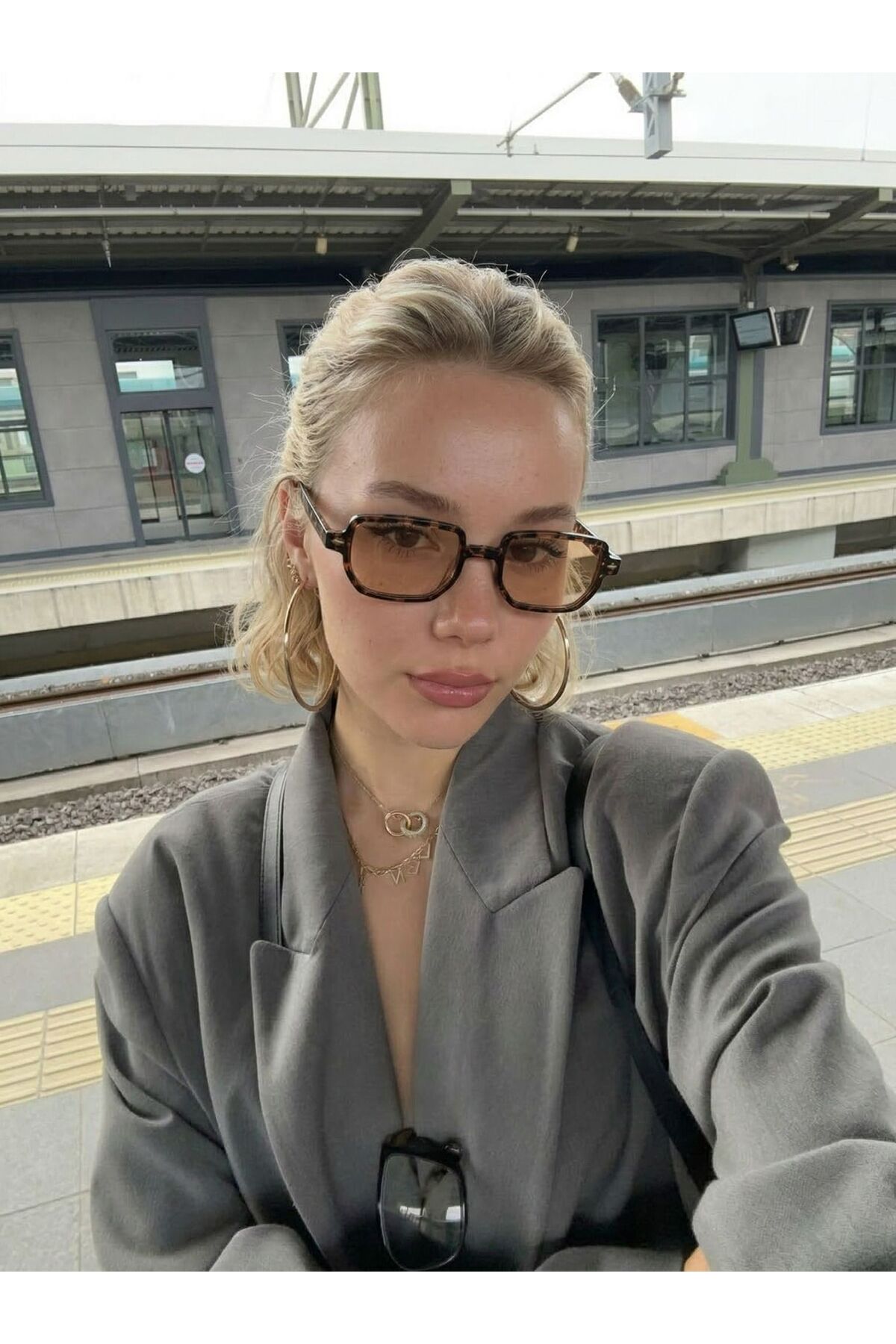 funeyes Lodin Leopar ÇerçeveliSomon Camlı Güneş Gözlüğü Köşeğen Dikdörtgen Erkek Kadın - Görsel 3