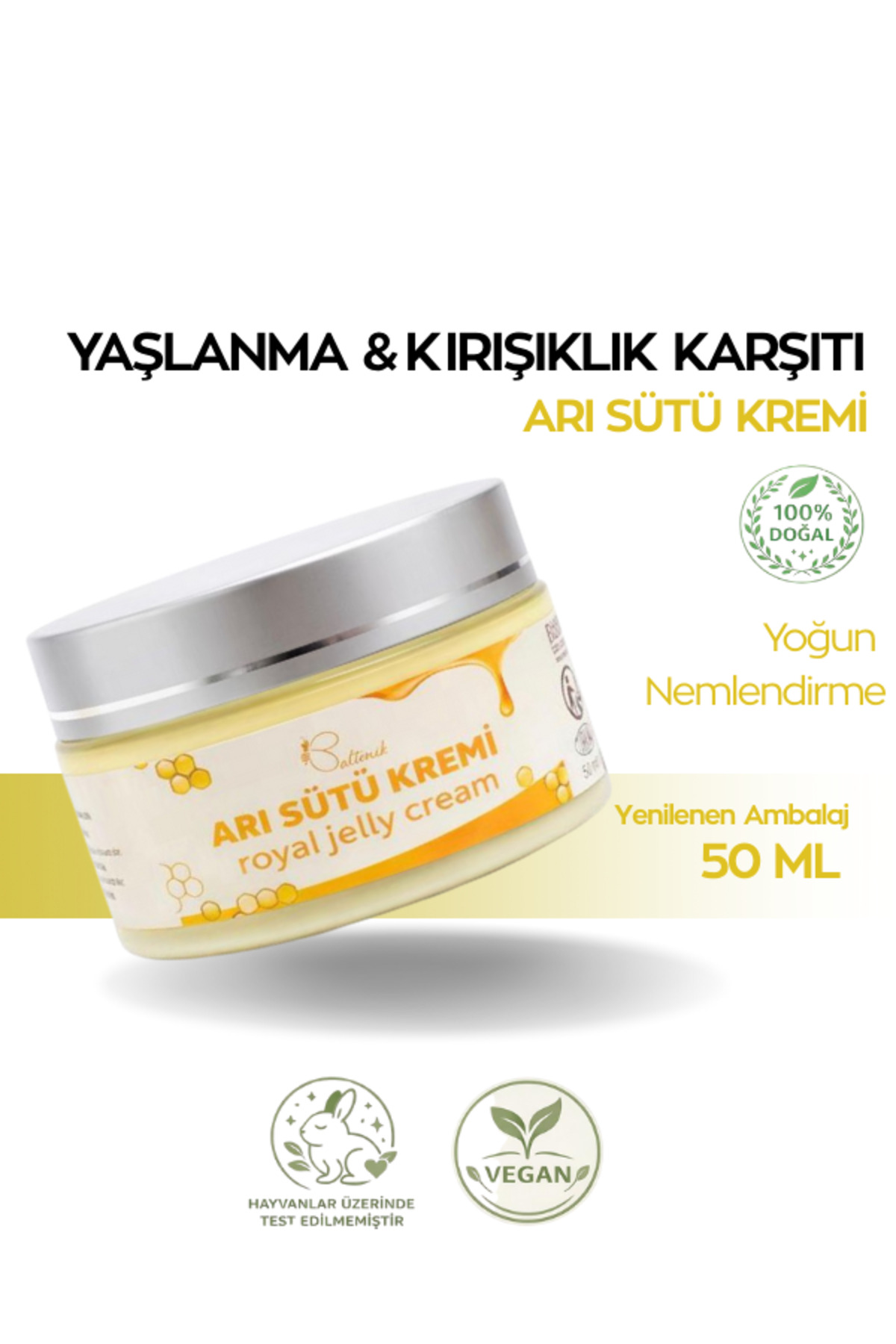 Baltonik Kırışıklık Yaşlanma Karşıtı Arı Sütlü ve ballı Organik Krem 50 ml - Görsel 2