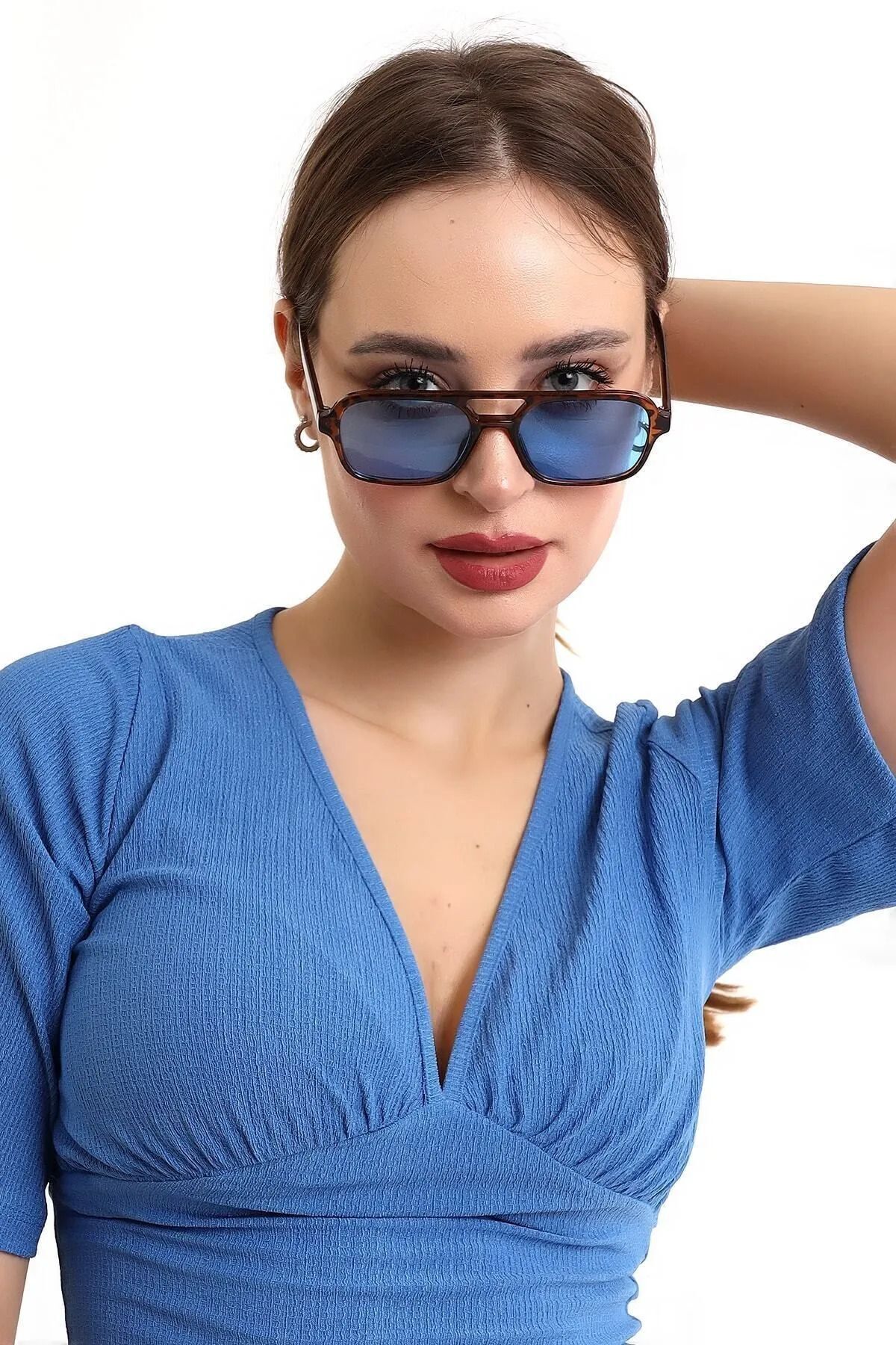 Eyesofia Swanky Unisex Leopar Mavi Cam Güneş Gözlüğü - Görsel 3