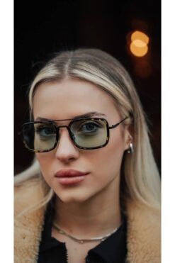 LOOKUP NEW Unisex Kadın Erkek Uv400 Korumalı Siyah Yeşil Leopar Dikdörtgen Kare Yeni Sezon Güneş Gözlüğü