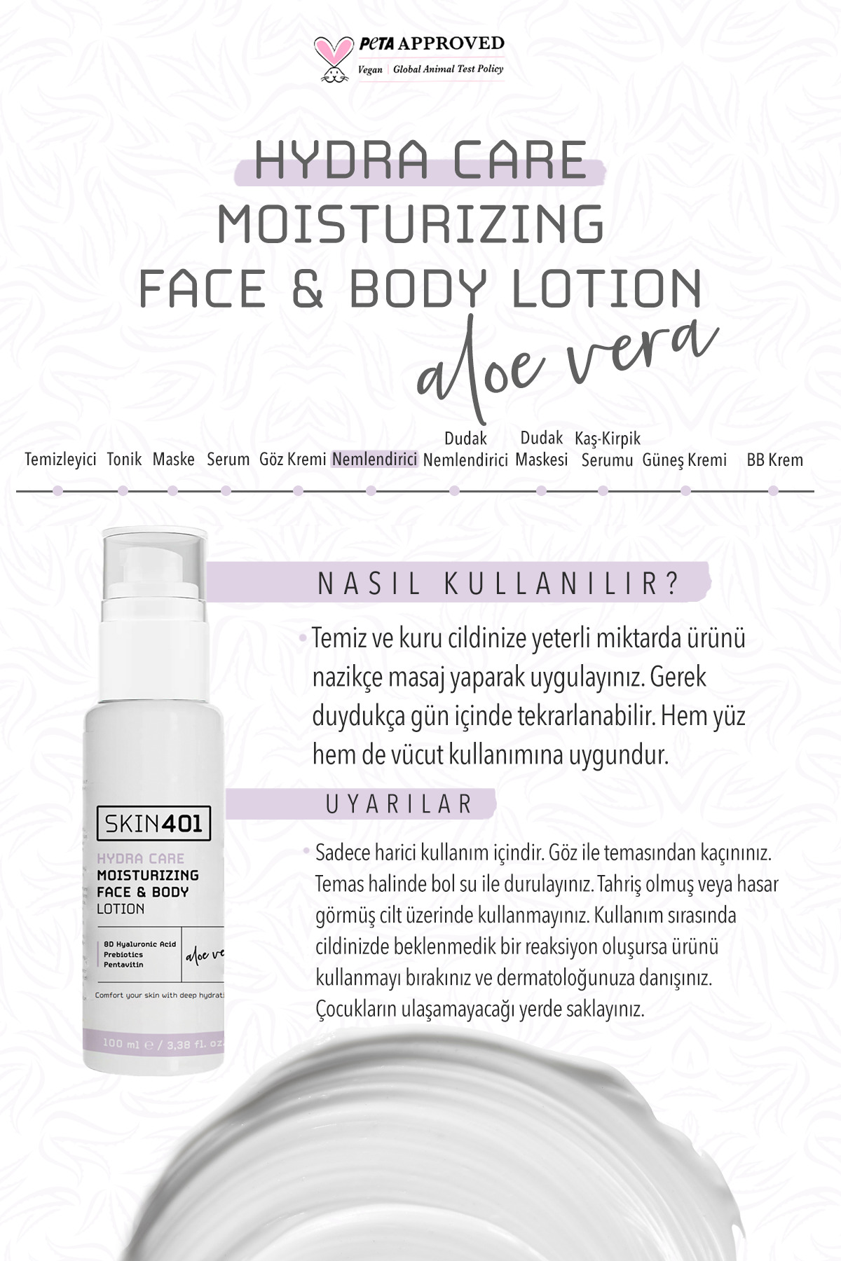 Skin401 Gün Boyu Yoğun Nemlendirme Sağlayan Yüz ve Vücut Losyonu 100ml (8D Hyalüronik Asit ve Prebiyotikler) - Görsel 3