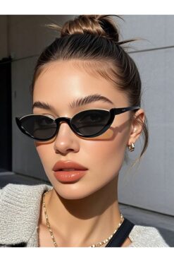 LOOKUP NEW Unisex Kadın Erkek Uv400 Korumalı Siyah Gold Cam Değişimi Kemik Cat Eye Güneş Gözlüğü