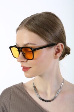 ModaLand Zeno Yeni Sezon Unisex Siyah Güneş Gözlüğü Turuncu Cam