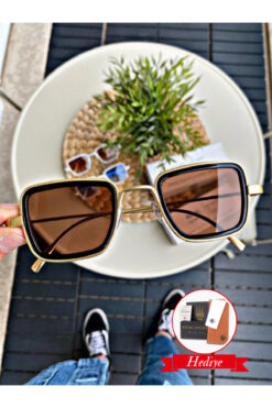 WATCHOFROYAL Güneş Gözlüğü Kadın&erkek Gold-siyah,uv-400 Korumalı Özel Cam, Dayanıklı Çerçeve, Modern Kare Tasarı